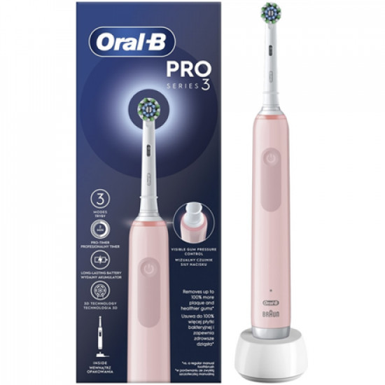 Oral-B Electric Toothbrush | Pro3 Pink X-Clean | Rechargeable | For adults | Number of brush heads included 1 | Number of teeth brushing modes 3 | Pink