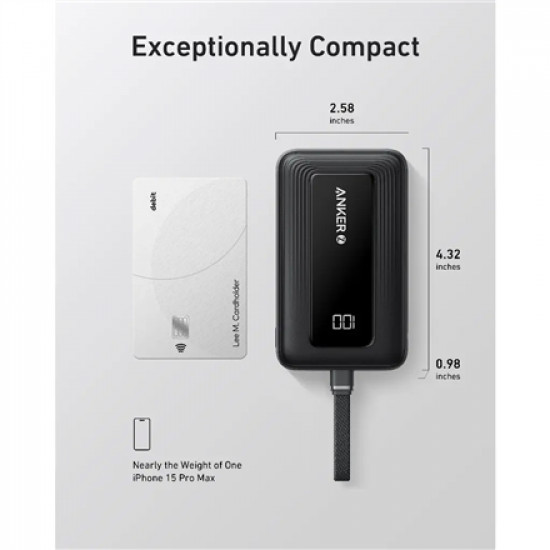 Anker Power Bank with Built-In USB-C Cable | A1688H11 | 10000 mAh | Black