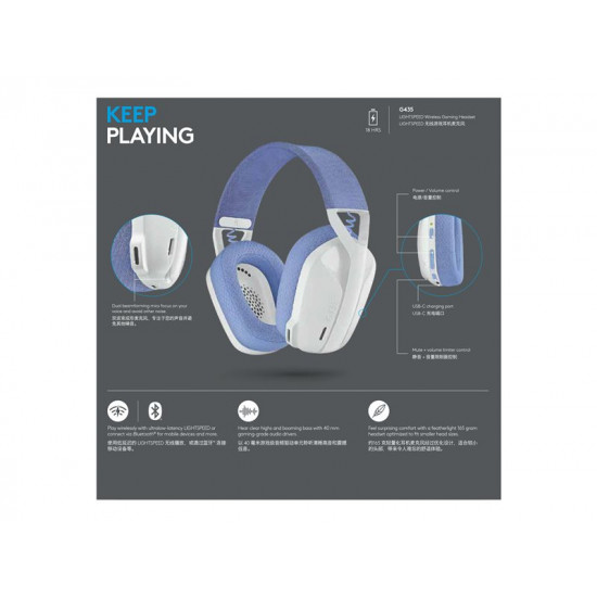 LOGITECH G435 LightSpeed Wireless Gaming Headset - WHITE - EMEA