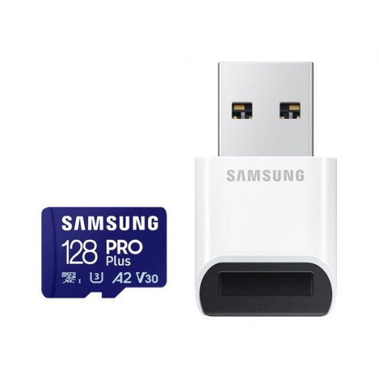 SAMSUNG PRO Plus microSD 128GB Up to 180MB/s Read and 130MB/s Write speed with Class 10 4K UHD incl Card reader 2023