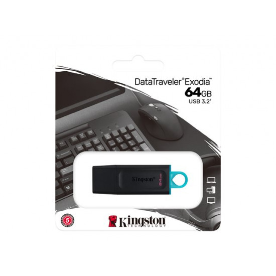 KINGSTON 64GB USB3.2 Gen 1 DataTraveler Exodia Black + Teal