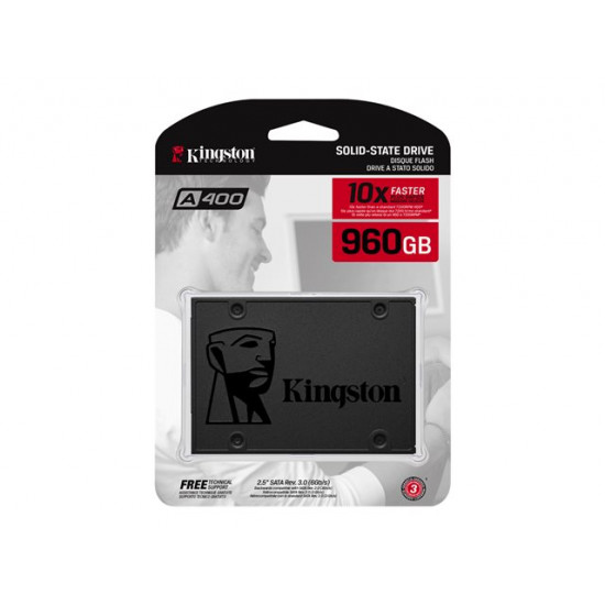 SSD|KINGSTON|A400|960GB|SATA 3.0|TLC|Write speed 450 MBytes/sec|Read speed 500 MBytes/sec|2,5