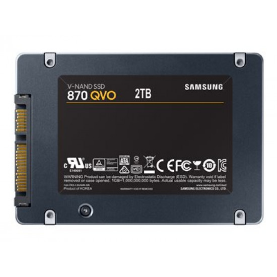 2TB SAMSUNG QVO 870, SATA-6Gbps (560/530 Mbps), 98K IOPS, 4 GB LPDDR 4 Cache MLC V-NAND (1440TBW) SSD