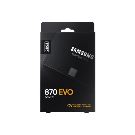 SSD|SAMSUNG|870 EVO|250GB|SATA|MLC|Write speed 530 MBytes/sec|Read speed 560 MBytes/sec|2,5