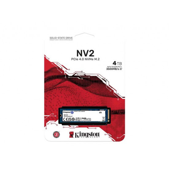 SSD|KINGSTON|NV2|4TB|M.2|PCIE|NVMe|Write speed 2800 MBytes/sec|Read speed 3500 MBytes/sec|2.2mm|TBW 1280 TB|MTBF 1500000 hours|SNV2S/4000G