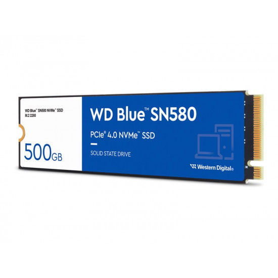 SSD|WESTERN DIGITAL|Blue SN580|500GB|M.2|PCIe Gen4|NVMe|TLC|Write speed 3600 MBytes/sec|Read speed 4000 MBytes/sec|2.38mm|TBW 300 TB|MTBF 1500000 hours|WDS500G3B0E