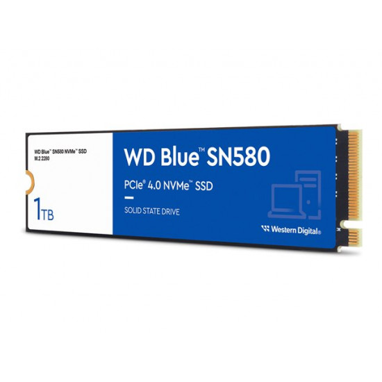 SSD|WESTERN DIGITAL|Blue SN580|1TB|M.2|PCIe Gen4|NVMe|TLC|Write speed 4150 MBytes/sec|Read speed 4150 MBytes/sec|2.38mm|TBW 600 TB|MTBF 1500000 hours|WDS100T3B0E