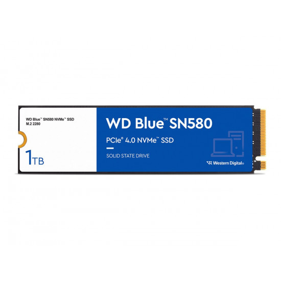 SSD|WESTERN DIGITAL|Blue SN580|1TB|M.2|PCIe Gen4|NVMe|TLC|Write speed 4150 MBytes/sec|Read speed 4150 MBytes/sec|2.38mm|TBW 600 TB|MTBF 1500000 hours|WDS100T3B0E