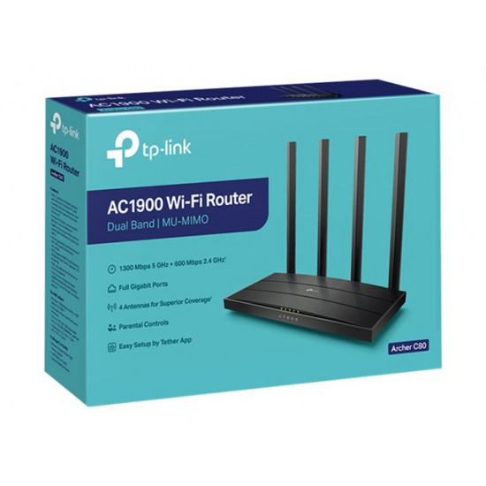 TP-LINK Archer C80 TP-Link Archer C80 AC1900 Dual band Wireless 802.11ac Gbit router 4xLAN MU-MIMO