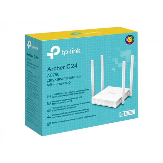 Wireless Router|TP-LINK|750 Mbps|1 WAN|4x10/100M|Number of antennas 4|ARCHERC24