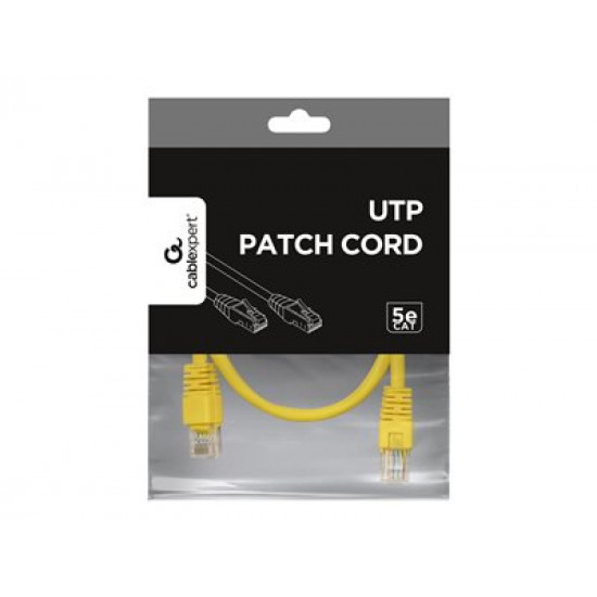 Yellow Patch cord cat 5E molded strain relief 50u plugs, 0.5 m