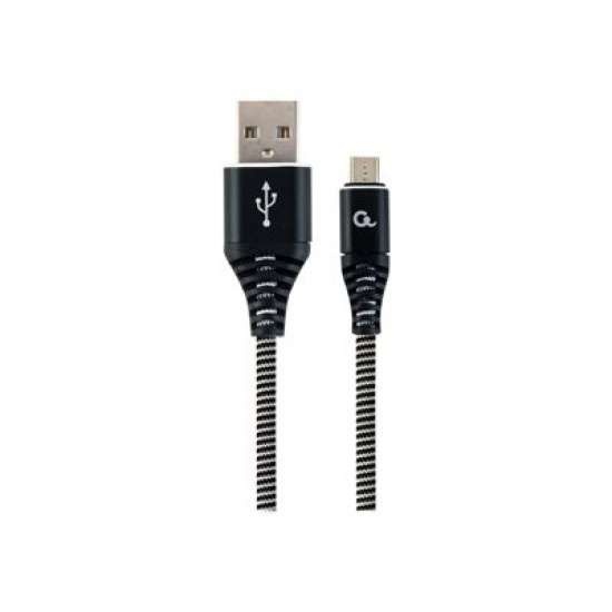 GEMBIRD CC-USB2B-AMmBM-2M-BW Premium cotton braided Micro-USB charging and data cable 2m black/white