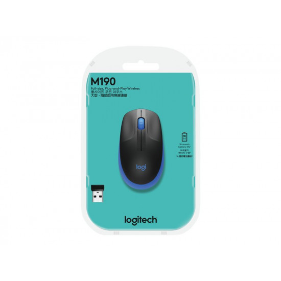 MOUSE USB OPTICAL WRL M190/BLUE 910-005907 LOGITECH