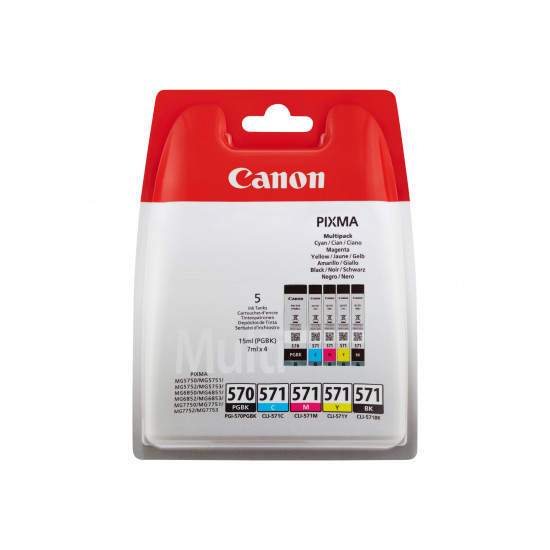 TIN Canon Tinte PGI-570/CLI-571 0372C004 5er Multipack (PGBK/BKMCY) bis zu 780 Seiten gem ISO/IEC 24711 & ISO/IEC 29102