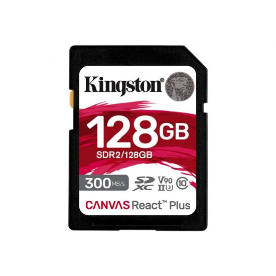 KINGSTON 128GB Canvas React Plus SDXC UHS-II 300R/260W U3 V90 for Full HD/4K/8K