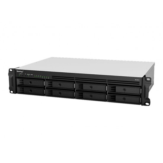 SYNOLOGY RS1221RP+ 8-Bay NAS-Rackmount AMD Ryzen V1500B quad-core 2.2 GHz 4GB DDR4 up to 32GB RJ-45 4x1GbE 2xUSB 3.2 1xeSATA