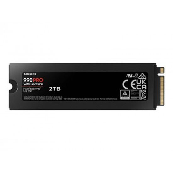 SSD|SAMSUNG|990 PRO with Heatsink|2TB|M.2|PCIE|NVMe|MLC|Write speed 6900 MBytes/sec|Read speed 7450 MBytes/sec|2.3mm|TBW 1200 TB|MTBF 1500000 hours|MZ-V9P2T0CW