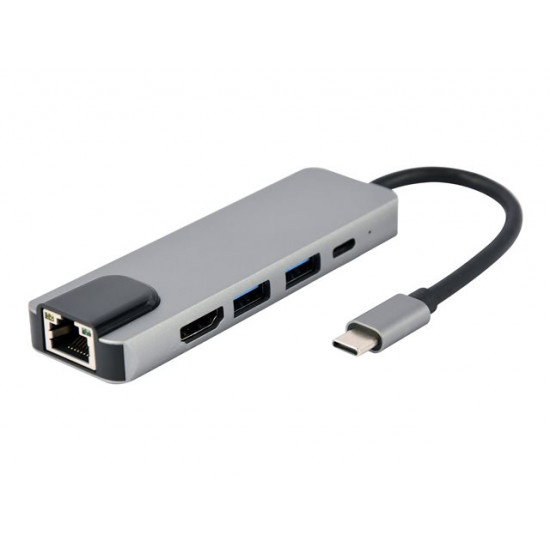 GEMBIRD A-CM-COMBO5-04 Multi Port Adapter USB Type C 5in1 Hub + HDMI + PD + LAN