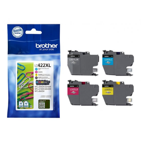 BROTHER Black Cyan Magenta and Yellow Ink Cartridges Multipack Each cartridge prints up to 1500 pages for CMY and 3000 for K - DR Ve