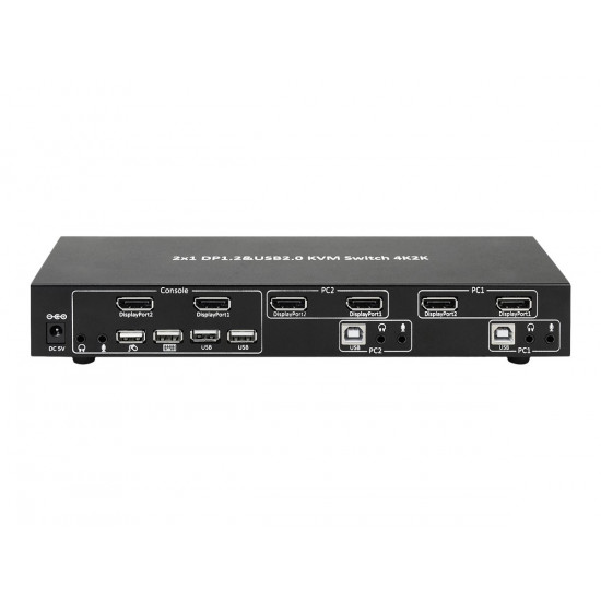 TECHLY 101928 2-port DisplayPort/USB dual-monitor KVM switch 2x1 with audio