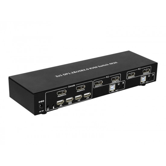 TECHLY 101928 2-port DisplayPort/USB dual-monitor KVM switch 2x1 with audio