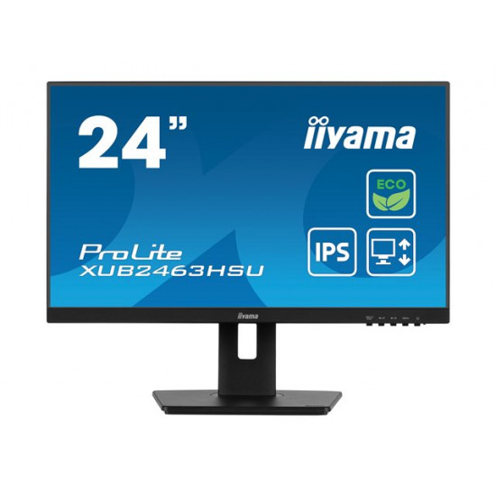 IIYAMA XUB2463HSU-B1 23.8inch ETE IPS EyeComfort/EyeSafe 2.0 FHD 100Hz 250cd/m2 3ms Speakers HDMI DP 2xUSB 3.2 15cm Heigt Adj.