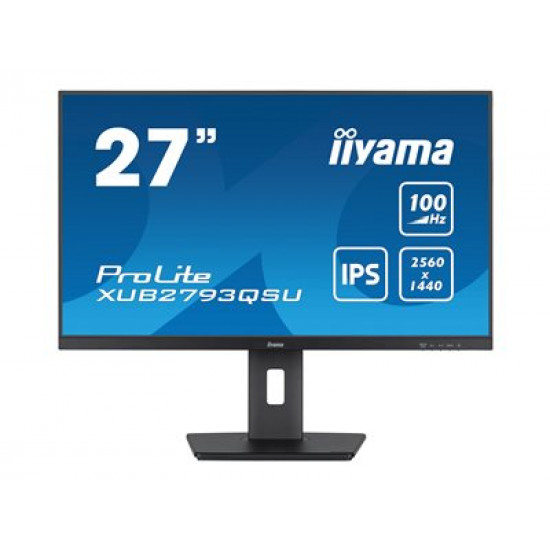 IIYAMA XUB2793QSU-B6 27inch ETE IPS 2560x1440 100Hz QHD 1ms 250cd/m2 Speakers HDMI DP USB 2x3.2 FreeSync 15cm Height Adj.