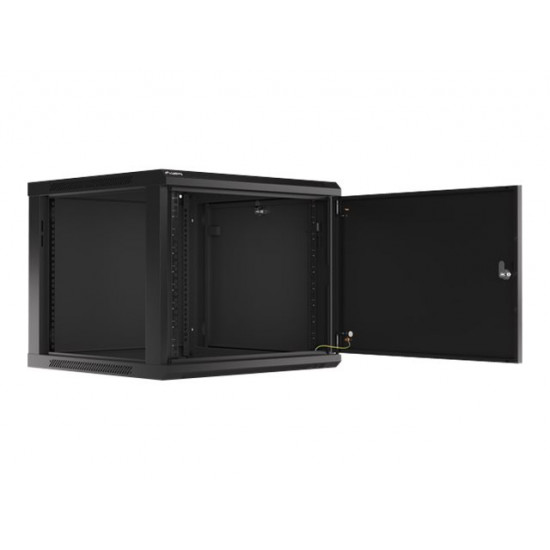 LANBERG Wall mount cabinet 19inch 9U 600x600 steel doors black flat pack