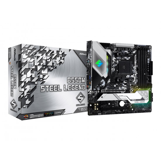 ASROCK B550M Steel Legend AM4 Socket DDR4 4733+ 1 x3.0 x16 x4.0 PCIe HDMI 7.1 CH HD 6 SATA3 2 USB 3.2 Gen2 mATX MB