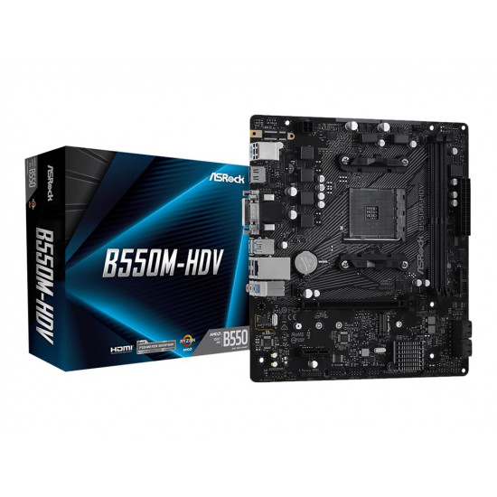 ASROCK B550M-HDV AM4 Socket DDR4 4733+ 1 x3.0 PCIe 16x4.0 HDMI DVI-D D-Sub 7.1 CH HD 4 SATA3 6 USB 3.2 Gen1 mATX MB