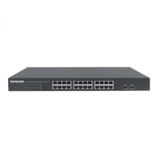 INTELLINET 561044 Gigabit Ethernet Switch with 2 SFP Ports 24 x 10/100/1000 Mbps RJ45 Ports + 2 x SFP IEEE 802.3az 19inch Rackmount