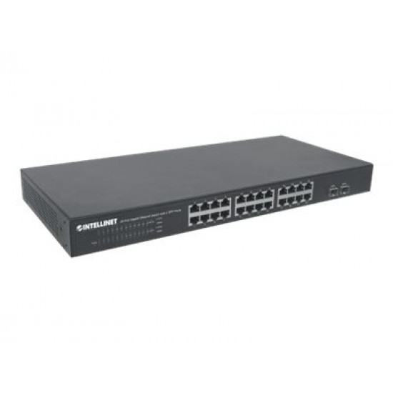 INTELLINET 561044 Gigabit Ethernet Switch with 2 SFP Ports 24 x 10/100/1000 Mbps RJ45 Ports + 2 x SFP IEEE 802.3az 19inch Rackmount