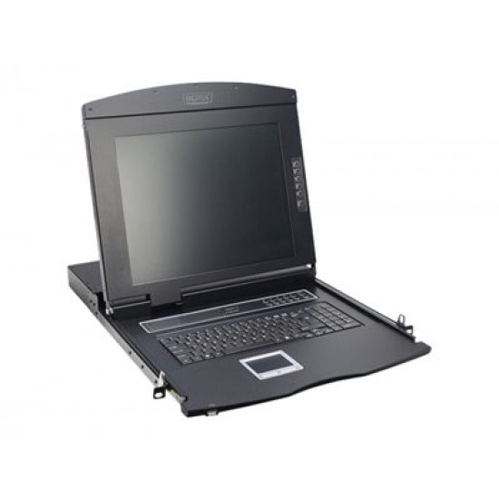 DIGITUS modularized 43.2cm 17inch TFT console with 8 port KVM US keyboard RAL 9005 black color