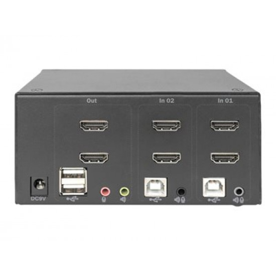 DIGITUS KVM Switch 2x2 HDMI 2-Port Dual Display 4K/30Hz FreeSync