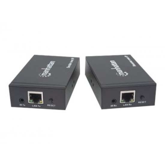 MANHATTAN 1080p HDMI over IP Extender Kit Extends 1080p Signal up to 120m with a Switch and Single Ethernet Cable IR Support Black