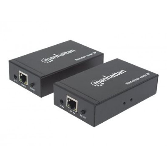 MANHATTAN 1080p HDMI over IP Extender Kit Extends 1080p Signal up to 120m with a Switch and Single Ethernet Cable IR Support Black