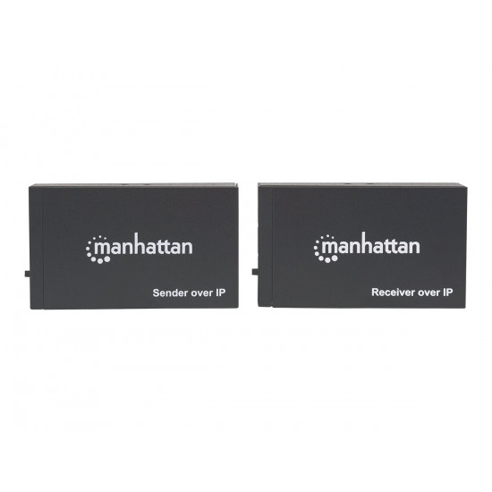 MANHATTAN 1080p HDMI over IP Extender Kit Extends 1080p Signal up to 120m with a Switch and Single Ethernet Cable IR Support Black