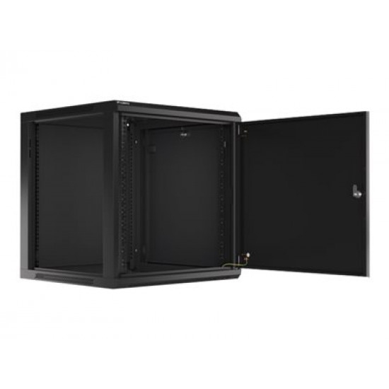 LANBERG Wall mount cabinet 19inch 12U 600x600 steel doors black flat pack