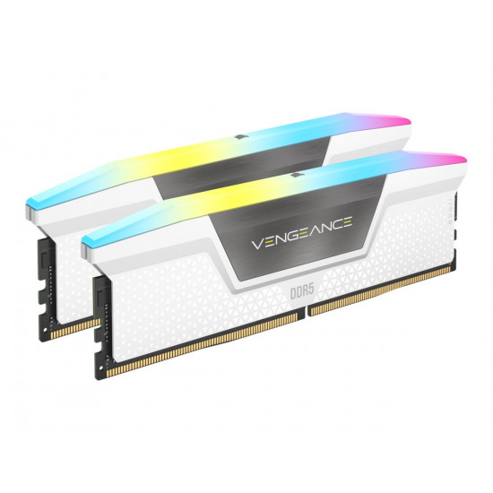 CORSAIR DDR5 6000MT/s 32GB 2x16GB DIMM Unbuffered 36-44-44-96 Std PMIC XMP 3.0 VENGEANCE RGB DDR5 White Heatspreader Black PCB 1.4V