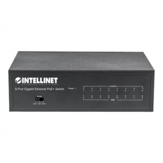 INTELLINET 561204 8-Port PoE+ Gigabit Switch 8 x PoE Ports IEEE 802.3at/af Power-over-Ethernet PoE+/PoE confirm 60W Desktop