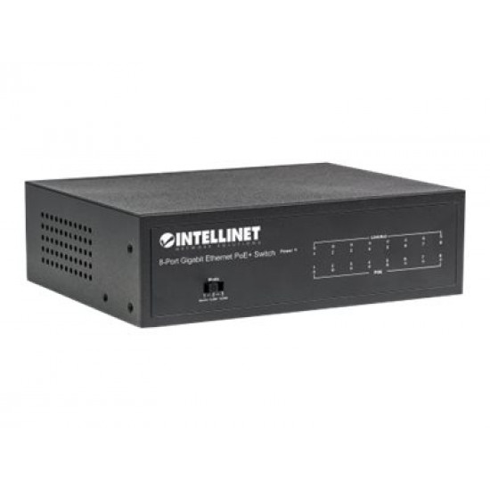 INTELLINET 561204 8-Port PoE+ Gigabit Switch 8 x PoE Ports IEEE 802.3at/af Power-over-Ethernet PoE+/PoE confirm 60W Desktop