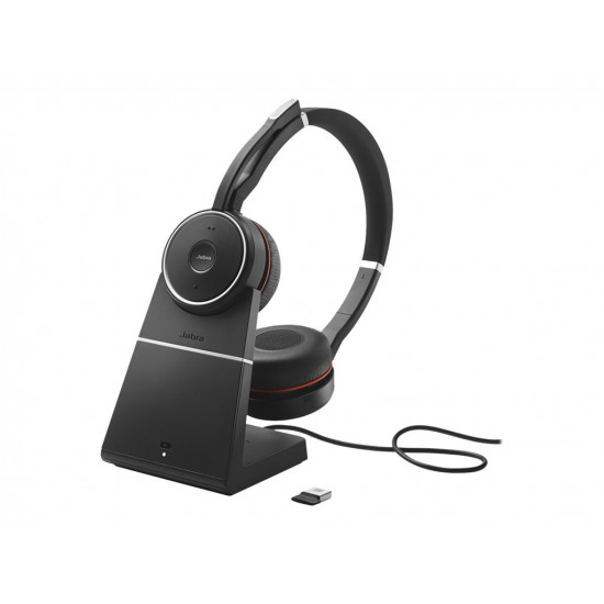 JABRA Evolve 75 SE MS Stereo Headset on-ear Bluetooth wireless active noise cancelling USB with charging stand Certified MS Team