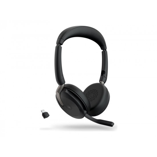 JABRA Evolve2 65 Flex MS Stereo Headset on-ear Bluetooth wireless active noise cancelling USB-C black wireless charge pad MS Tea