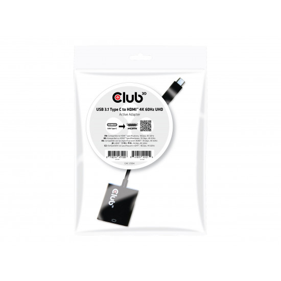 CLUB 3D USB 3.1 Type C to HDMI 2.0 Active Adapter