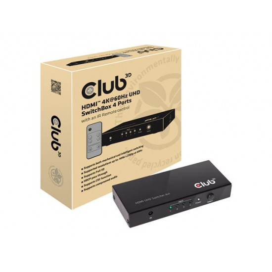 CLUB 3D HDMI 2.0 UHD SwitchBox 4 Ports