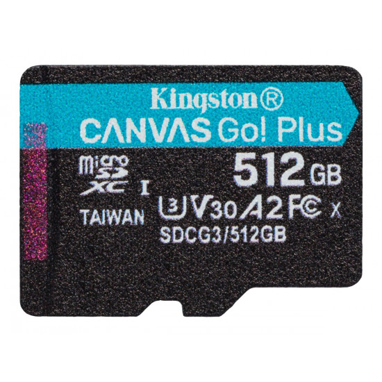 KINGSTON 512GB microSDXC Canvas Go Plus 170R A2 U3 V30 Single Pack w/o ADP