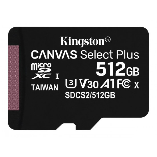 KINGSTON 512GB microSDXC Canvas Select Plus 100R A1 C10 Single Pack w/o ADP