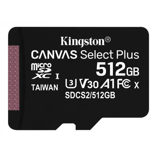 KINGSTON 512GB microSDXC Canvas Select Plus 100R A1 C10 Single Pack w/o ADP