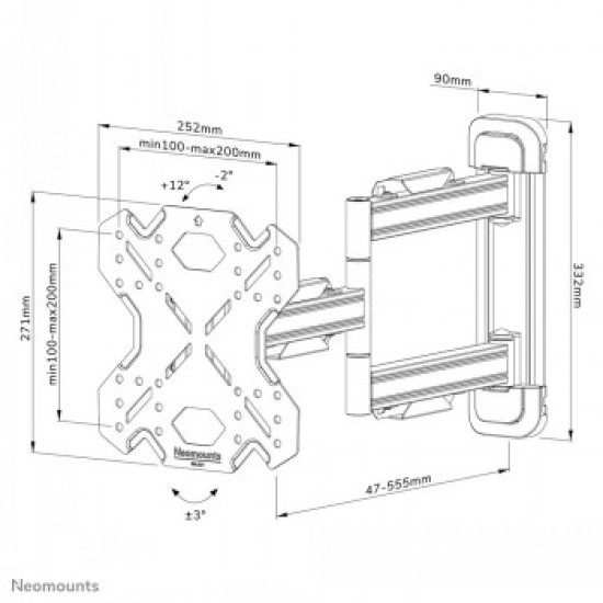 NEOMOUNTS SELECT SCREEN WALL MOUNT (FULL MOTION, 3 PIVOTS, VESA 200X200)