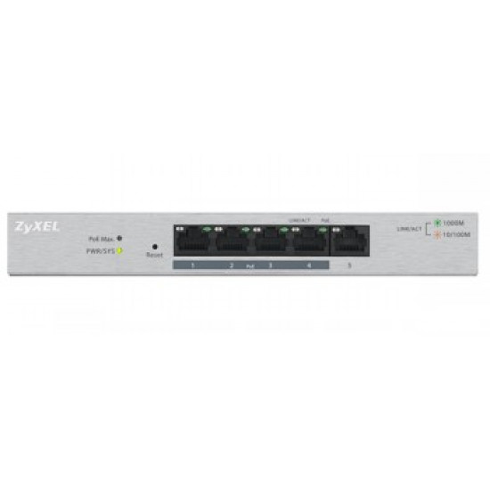 ZYXEL GS1200-5HP, 5 PORT GIGABIT POE+ WEBMANAGED SWITCH, 4X POE, 60 WATT